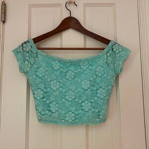 Hollister Blue Turquoise Lace Detail Crop Top